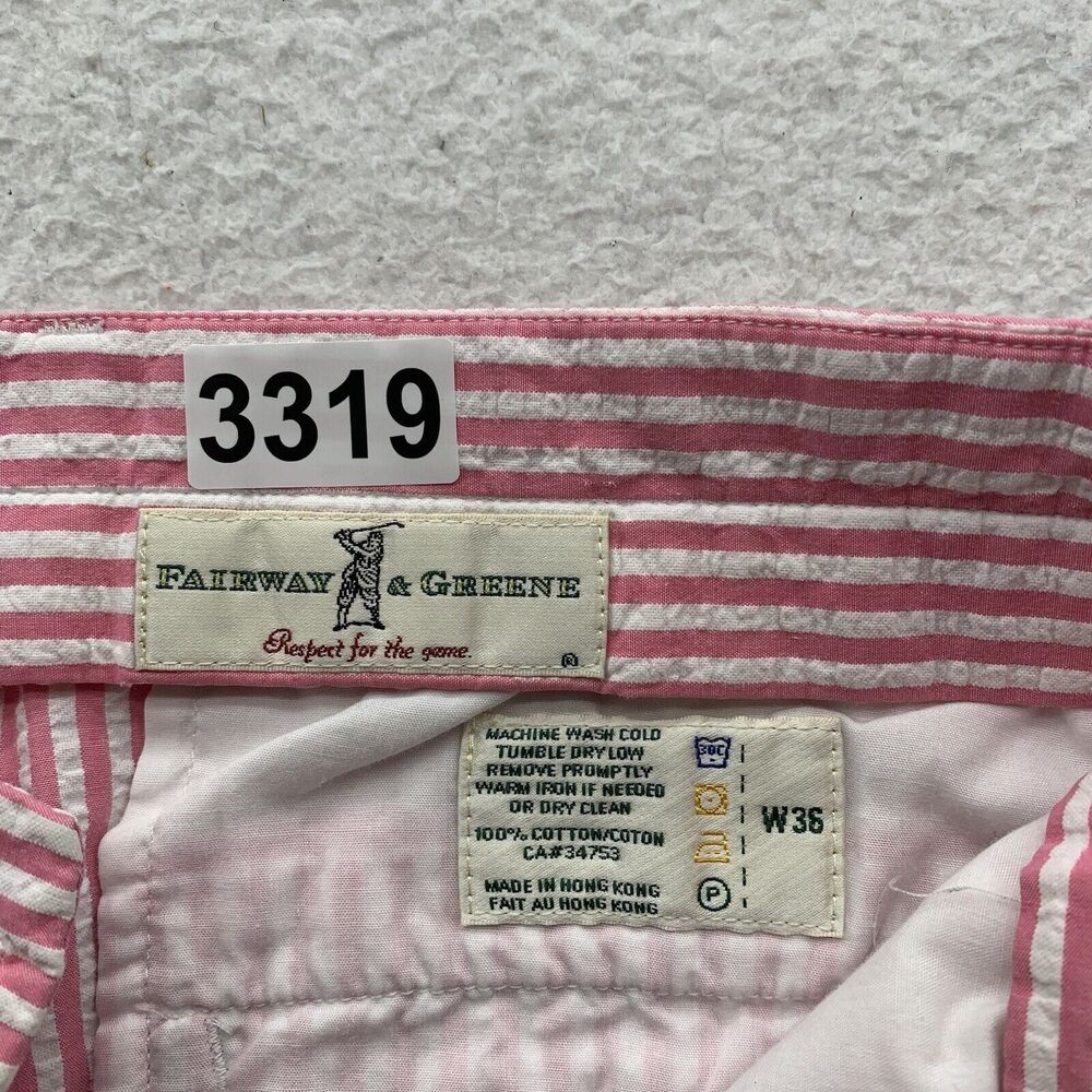 VTG Fairway & Green Seersucker Shorts Mens 36 (Tag 35) 8" Pink White Golf Preppy - Picture 8 of 8